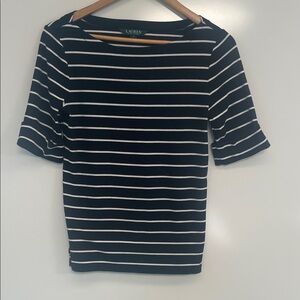 Lauren Ralph Lauren Black White Stripe Top M